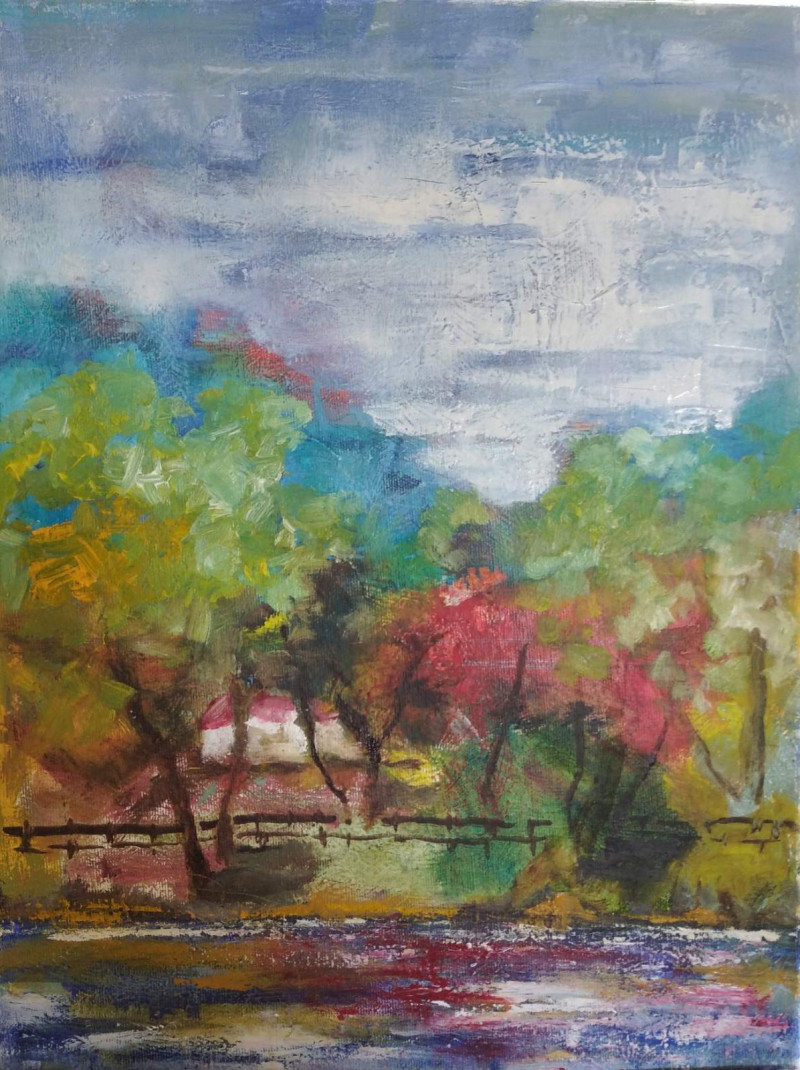 On the other side of Nemunas original painting by Fausta Kybartienė. Landscapes