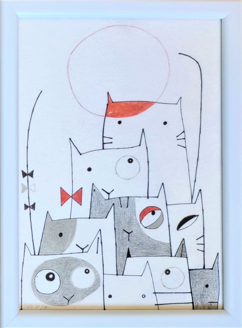 Miau Choir. From The Cycle \\"Stories Of Cats\\" original painting by Salvija Zakienė. For children room