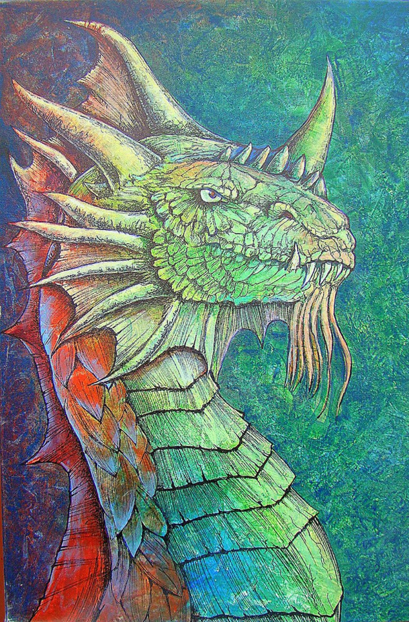 Very serious dragon original painting by Raimundas Dzimidavičius. Fantastic