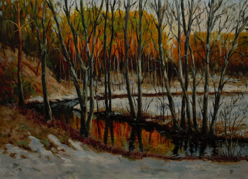 Fire Reflection original painting by Irma Pažimeckienė. Landscapes