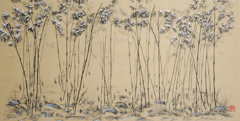 Indrė Beinartė tapytas paveikslas Snieguota bambukų giraitė, Kaligrafija - Rytų tapyba , paveikslai internetu