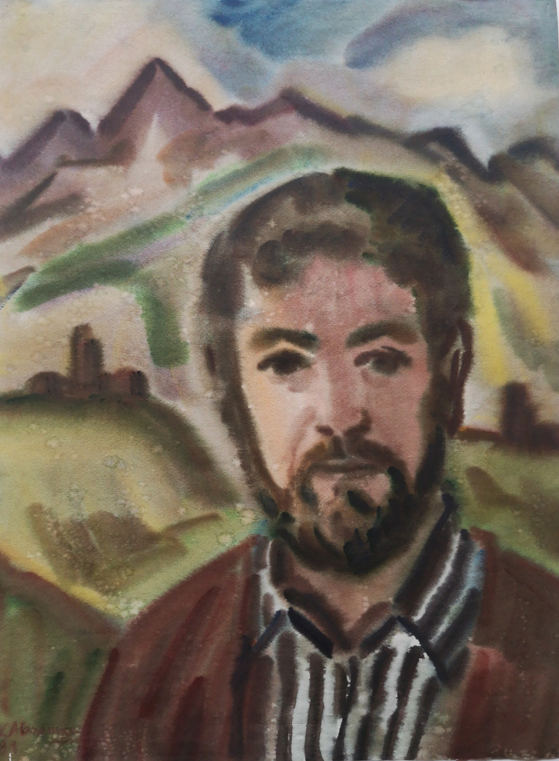 Self-Portrait in the Mountains 1981 original painting by Kazys Abramavičius. Paintings With People