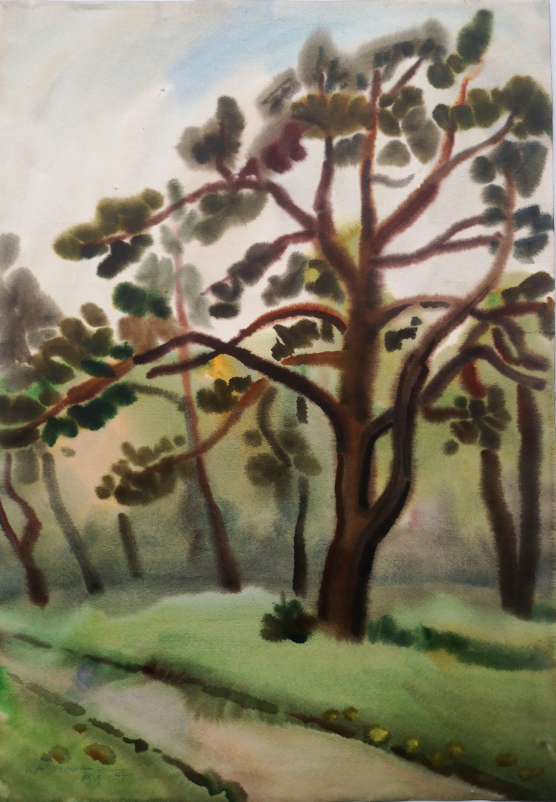 Trees in Palanga Park in 1991 original painting by Kazys Abramavičius. Landscapes