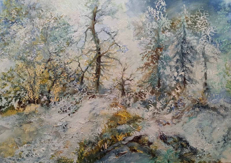 Hello, White Winter original painting by Birutė Butkienė. Paintings With Winter