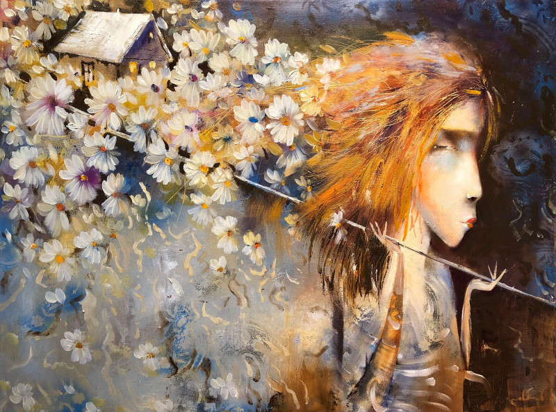 Alvydas Venslauskas tapytas paveikslas Namai tarp gėlių, Fantastiniai paveikslai , paveikslai internetu