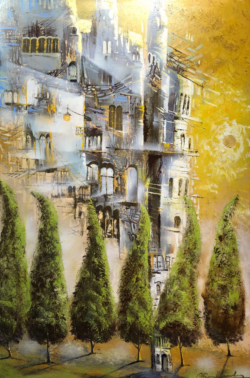 Alvydas Venslauskas tapytas paveikslas Augantis miestas, Fantastiniai paveikslai , paveikslai internetu