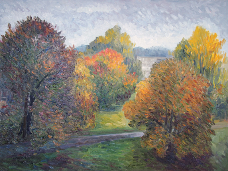 Autumn Landscape Through the Window I original painting by Aida Kačinskaitė. Landscapes