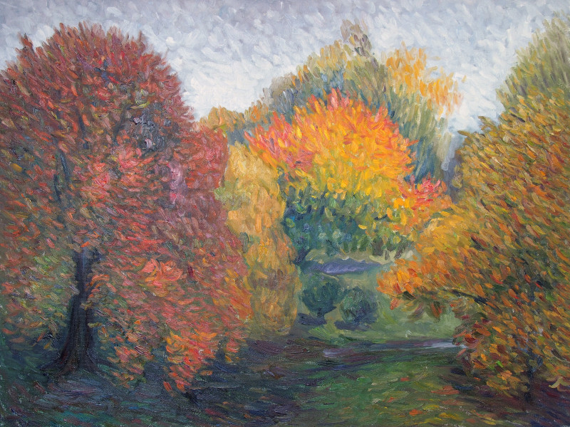 Autumn Landscape Through the Window II original painting by Aida Kačinskaitė. Paintings With Autumn