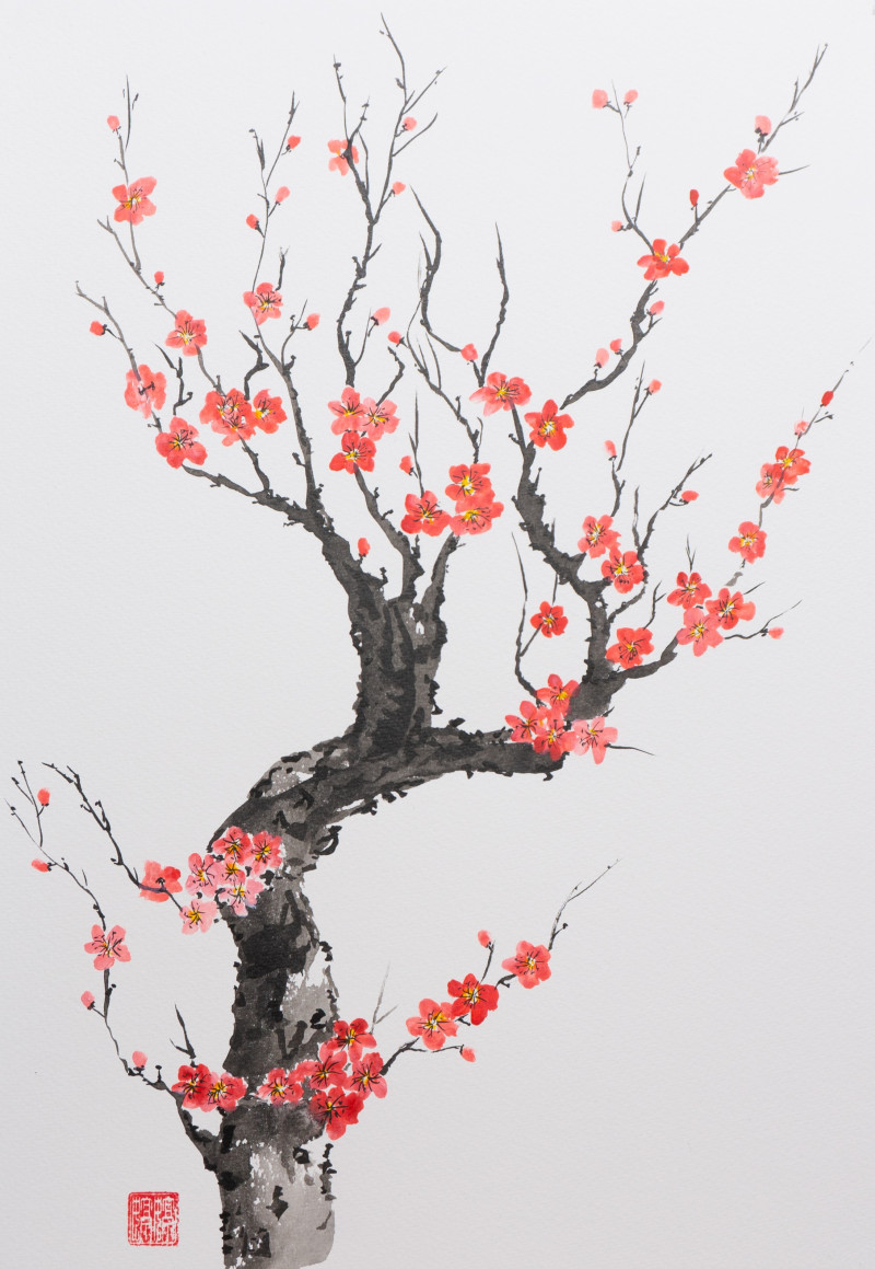Plum blossom original painting by Indrė Beinartė. Miniature