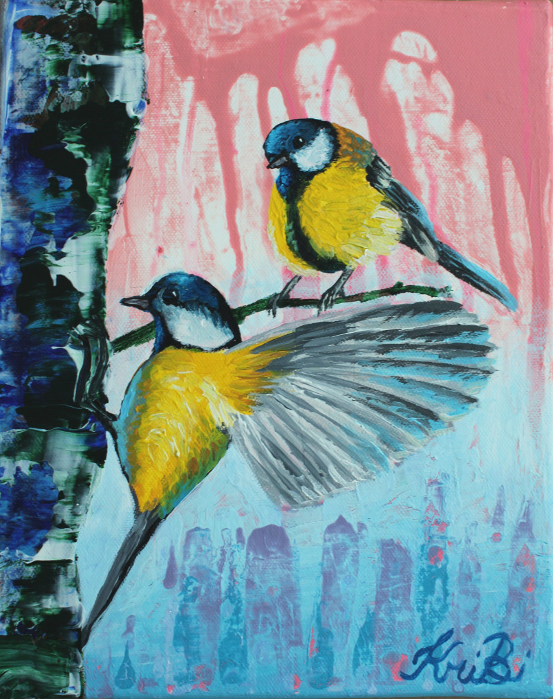 Birds original painting by Kristina Šoblinskytė. Animalistic Paintings
