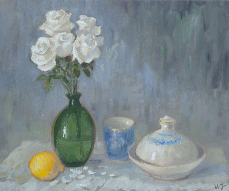 Roses in the Silence original painting by Vidmantas Jažauskas. Still-Life