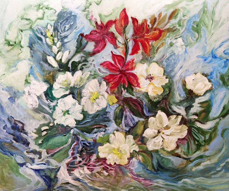 Birutė Butkienė tapytas paveikslas Puokštė, Gėlės , paveikslai internetu