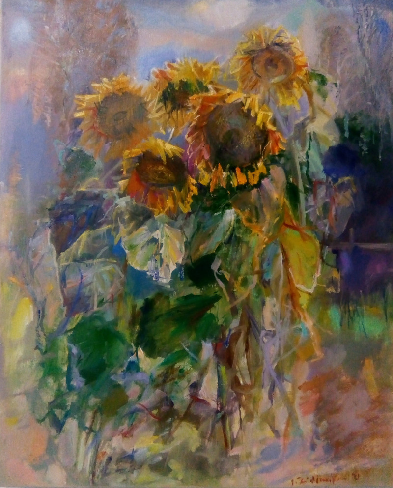 Jonas Šidlauskas tapytas paveikslas Saulėgrąžos, Gėlės , paveikslai internetu