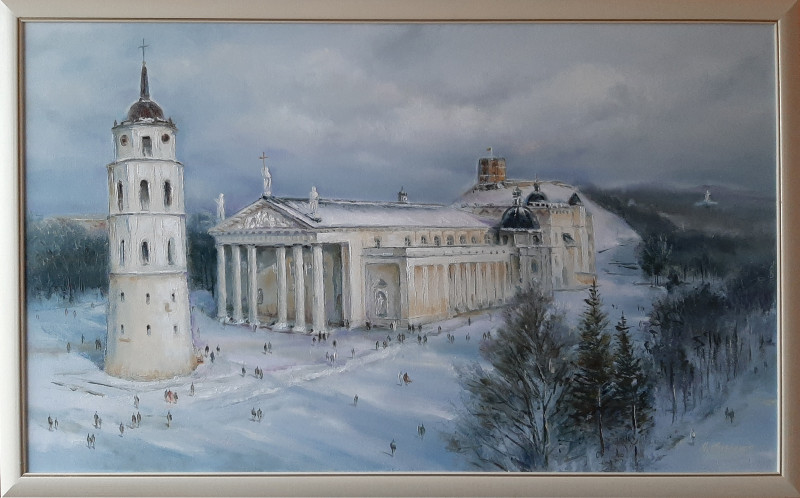Vilnius Cathedral in Winter original painting by Aleksandras Lysiukas. Urbanistic - Cityscape