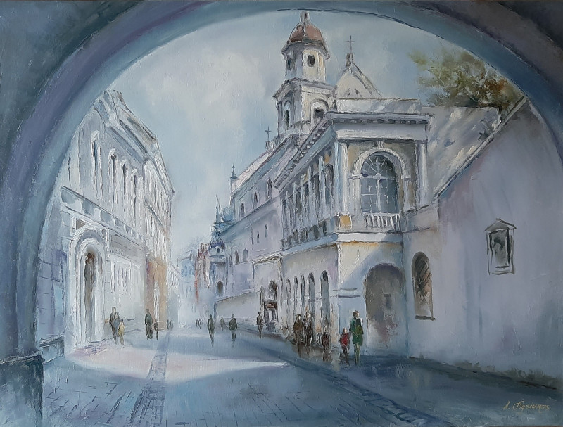 View from the Gates of Dawn original painting by Aleksandras Lysiukas. Urbanistic - Cityscape