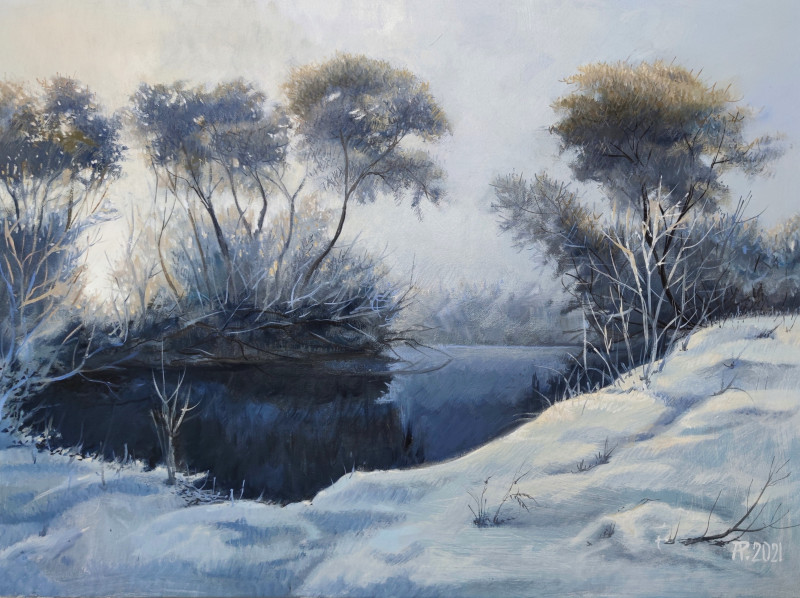 Aloyzas Pacevičius tapytas paveikslas Žiemos pradžia, Peizažai , paveikslai internetu