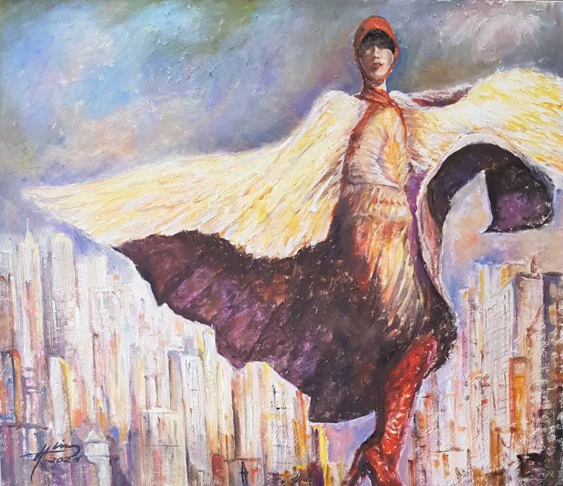 Voldemaras Valius tapytas paveikslas Megapolio angelas, Tapyba su žmonėmis , paveikslai internetu