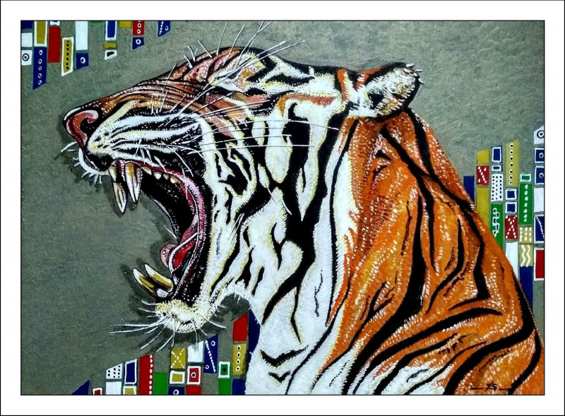 Tiger Year original painting by Artūras Skopas . Animalistic Paintings