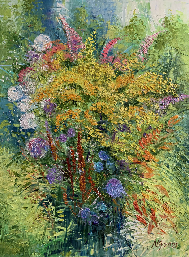 I Picked Flowers Bouquet For You original painting by Nijolė Grigonytė-Lozovska. Flowers