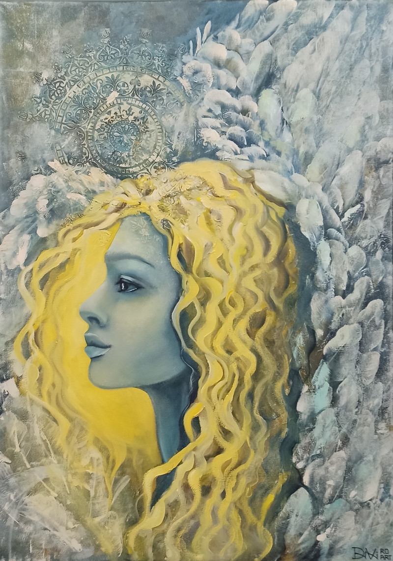 Daiva Rožukienė tapytas paveikslas Angelas. Saugau tave / parama Ukrainai, Slava Ukraini , paveikslai internetu