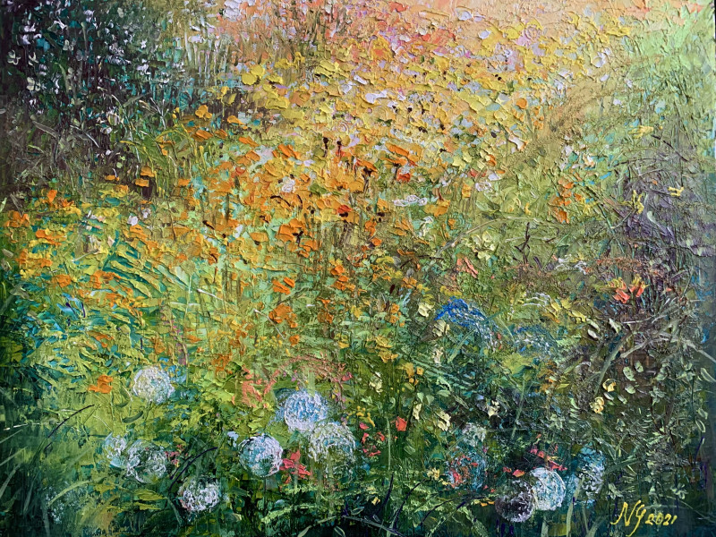 Lying in the meadow, the world looks different original painting by Nijolė Grigonytė-Lozovska. Easter collection