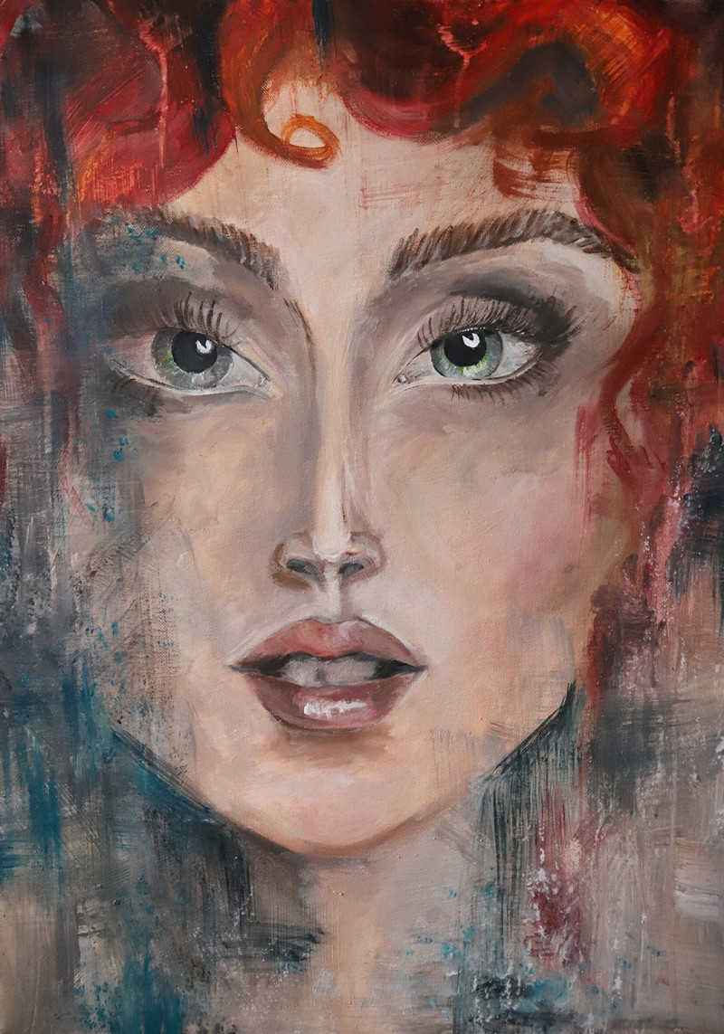 Agnė Mitkutė tapytas paveikslas Raudonplaukė, Moters grožis , paveikslai internetu