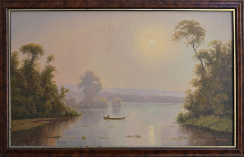 Fisherman's Morning original painting by Rimantas Virbickas. Calm paintings