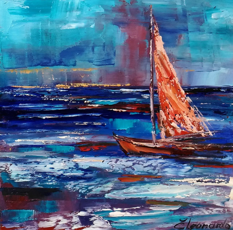 Sail original painting by Leonardas Černiauskas. Marine Art