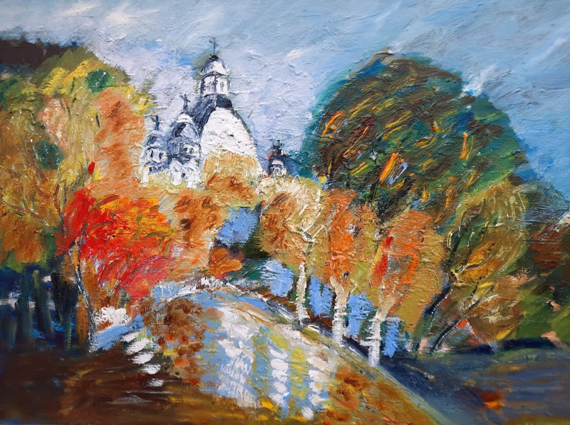 Monastery by the Lagoon original painting by Gitas Markutis. Landscapes