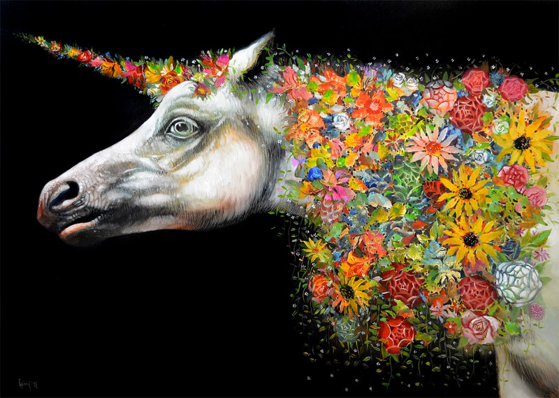Unicorn original painting by Laimonas Šmergelis. Fantastic