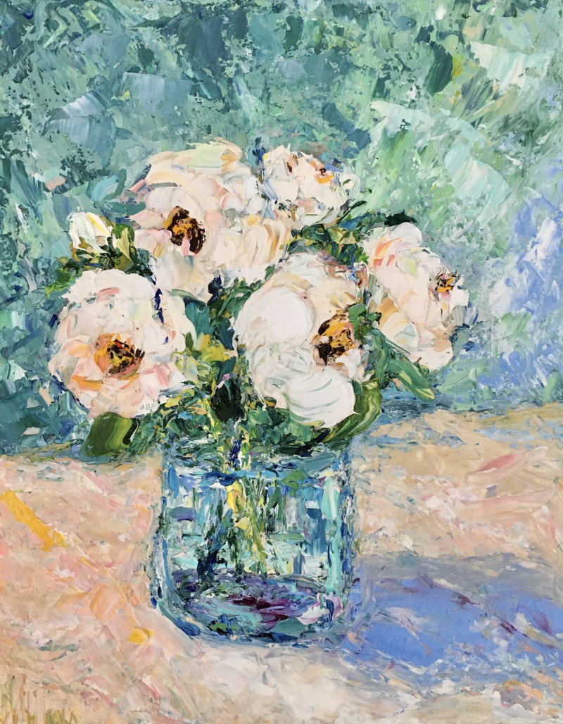 Vilma Gataveckienė tapytas paveikslas Bouquet of white peonies, Miniatiūros - Maži darbai , paveikslai internetu
