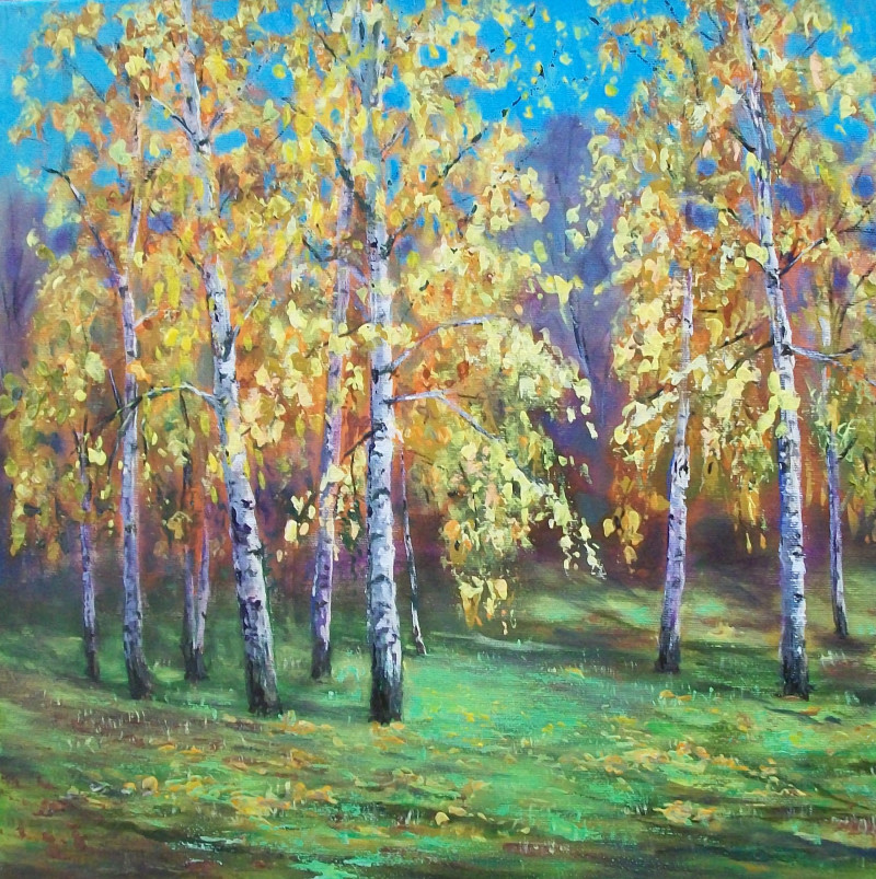 Golden Autumn original painting by Petras Beniulis. Paintings With Autumn