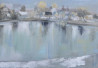 Vidmantas Jažauskas tapytas paveikslas Kaimelis prie tvenkinio, Peizažai , paveikslai internetu