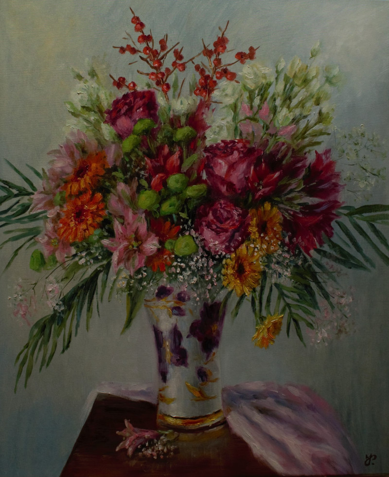 Festive Bouquet original painting by Irma Pažimeckienė. Still-Life