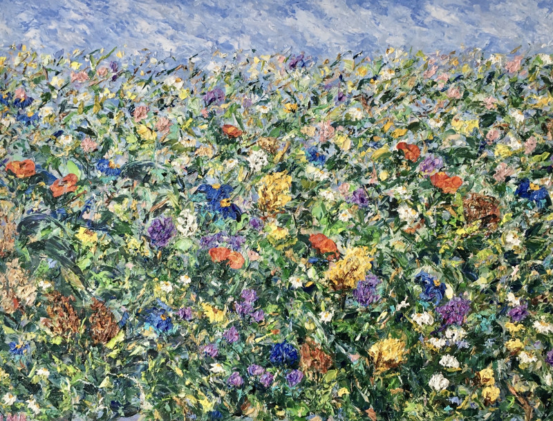 Bright flowers field original painting by Vilma Gataveckienė. Flowers
