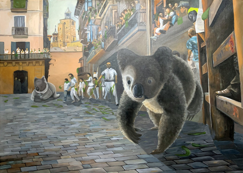 Running Koalas original painting by Maksym Golovko. Fantastic