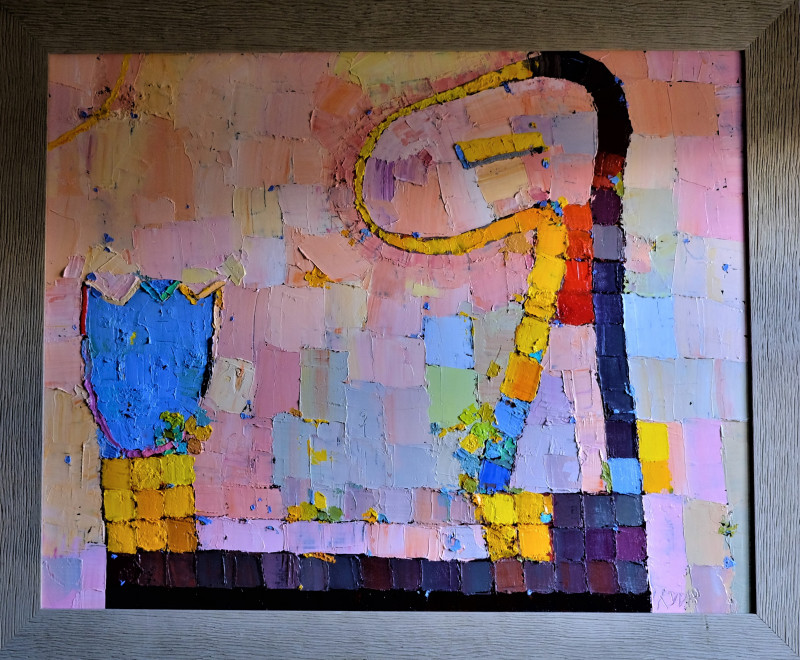 Rytas Jurgelis tapytas paveikslas Žiūrintis į gėlę, Abstrakti tapyba , paveikslai internetu