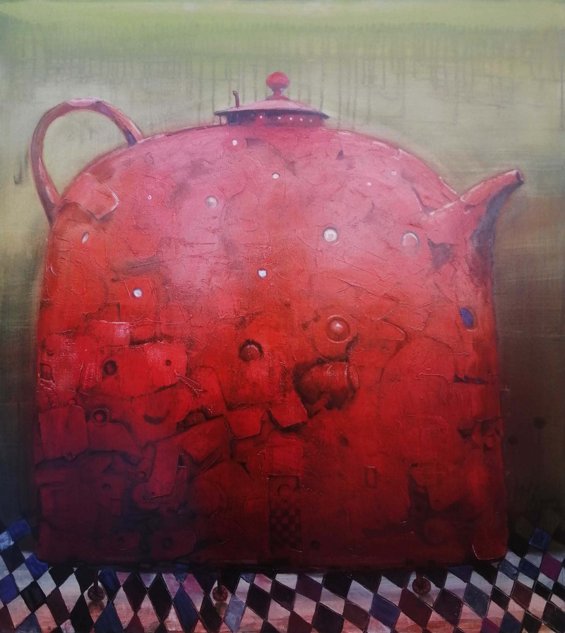 Red Teapot original painting by Modestas Malinauskas. Still-Life