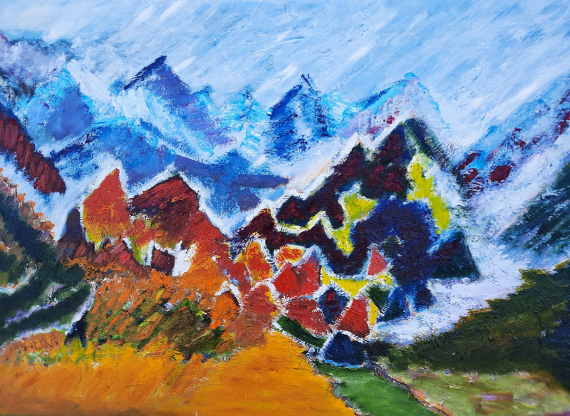 Sunset in the Mountains original painting by Gitas Markutis. Landscapes