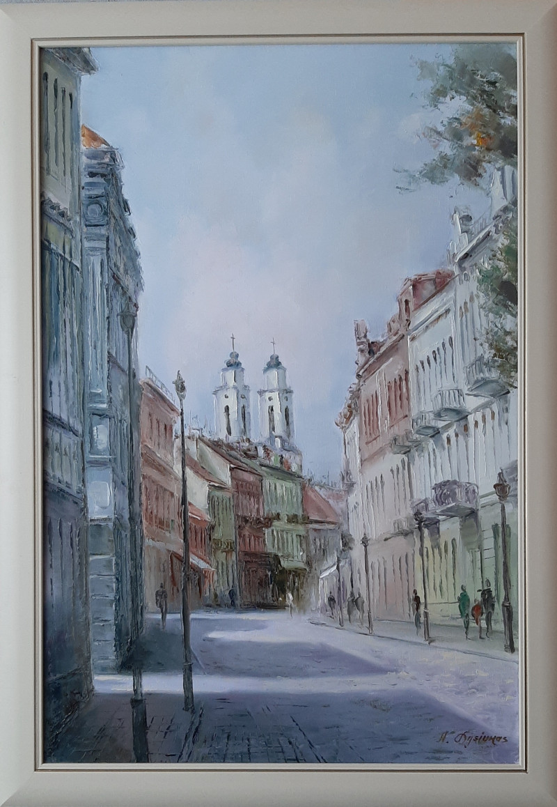 Vilnius Street. Kaunas original painting by Aleksandras Lysiukas. Urbanistic - Cityscape