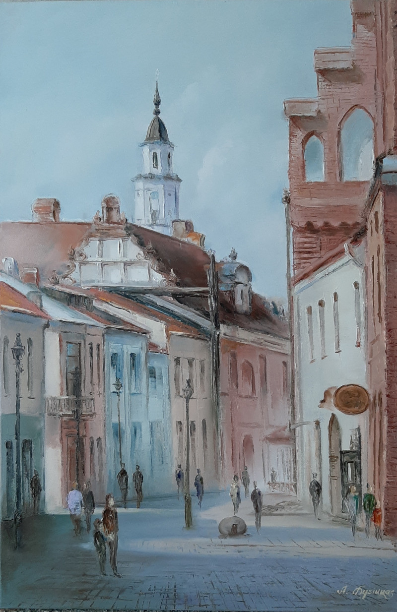 Vilnius Street. Kaunas 2 original painting by Aleksandras Lysiukas. Urbanistic - Cityscape