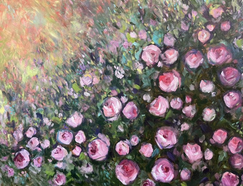 Bush of Wild Roses original painting by Daiva Karaliūtė-Smilgevičienė. Flowers