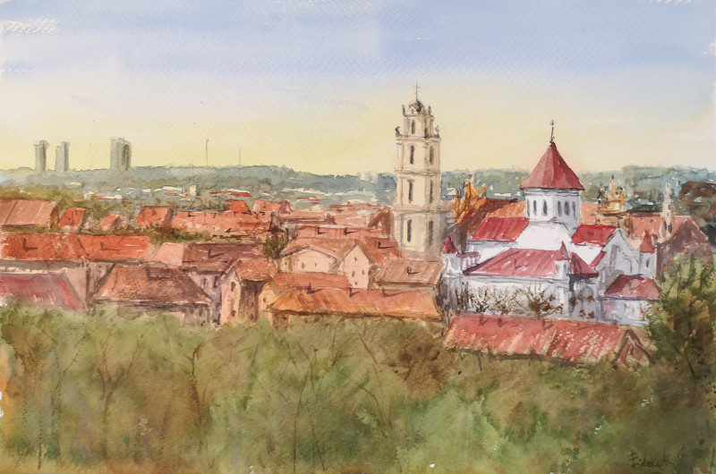 Old Town original painting by Eugis Eidukaitis. Urbanistic - Cityscape