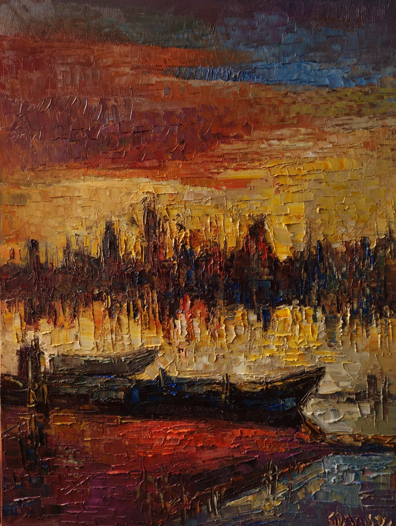 Simonas Gutauskas tapytas paveikslas Žvejų valtys, Peizažai , paveikslai internetu