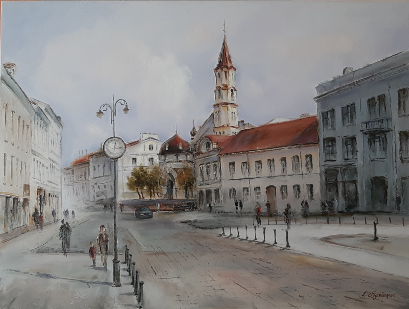 Didzioji Street original painting by Aleksandras Lysiukas. Urbanistic - Cityscape
