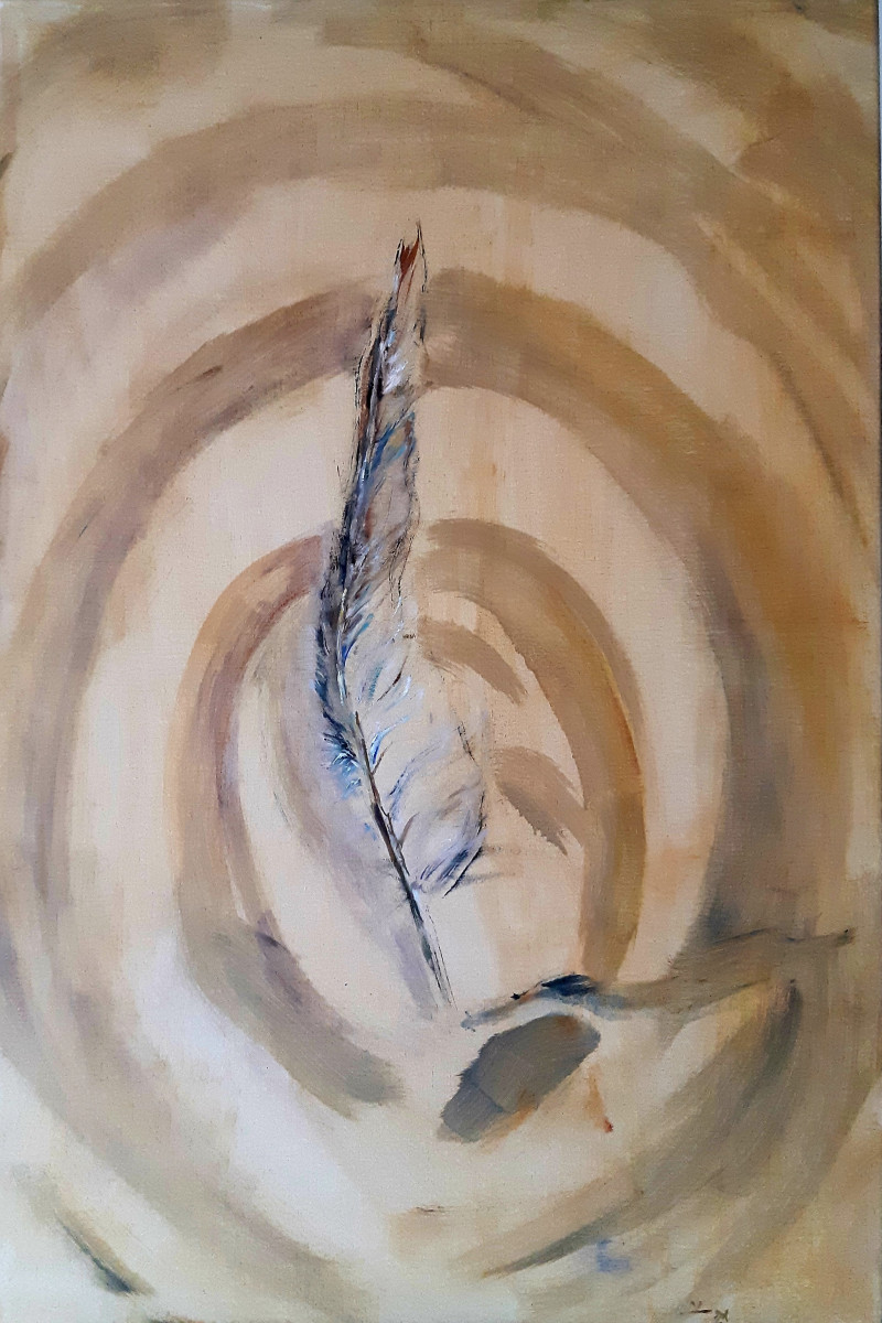 Feather In The Sand original painting by Kristina Čivilytė. Composition