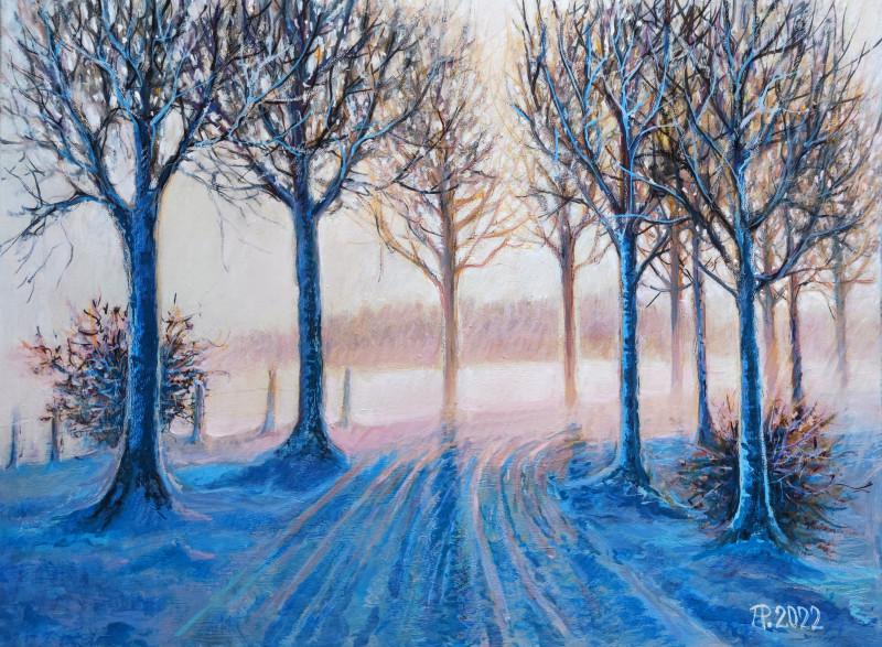 Aloyzas Pacevičius tapytas paveikslas Žiemos siluetai, Paveikslai su Žiema , paveikslai internetu