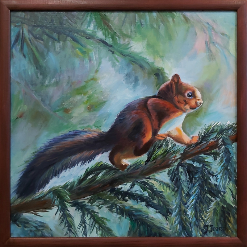 Squirrel original painting by Irena Jasiūnienė. Animalistic Paintings