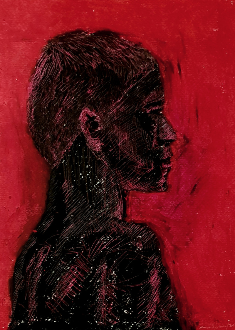 Amilcar Rivera Munive tapytas paveikslas Hombre Fondo Rojo 2, Portretai , paveikslai internetu