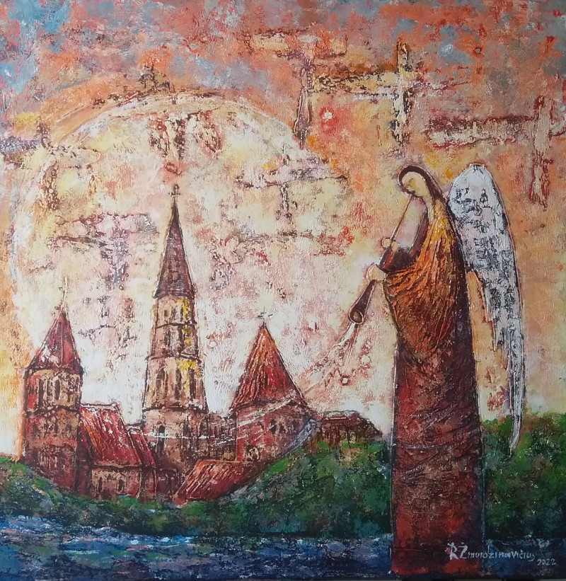 Romas Žmuidzinavičius tapytas paveikslas Melodija Kaunui, Angelų kolekcija , paveikslai internetu